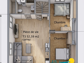 Vente Appartement 3 piècesCaudan