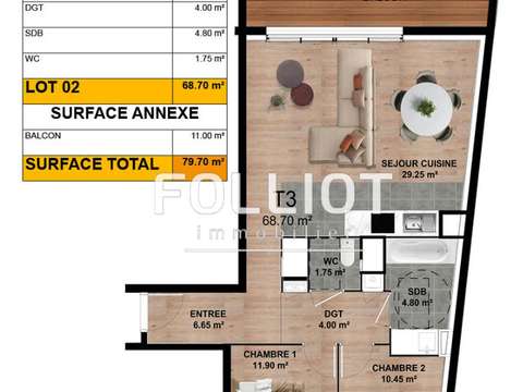 Vente appartement 3 pièces