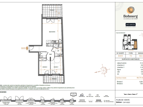 Vente appartement 3 pièces La Chapelle-sur-Erdre 44