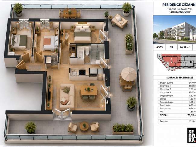Appartement 4 pièces 76 m² · à Mondeville · 76 m² · 279 000 €