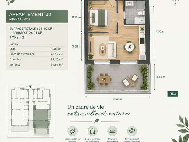 Appartement 2 pièces 39 m² · à Morlaix · 39 m² · 161 736 €