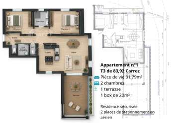 Vente Appartement 3 piècesQuimper Penanguer - Kervilien - Penhars