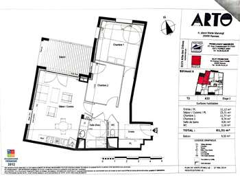 Vente Appartement 3 piècesRennes Nord Saint-Martin