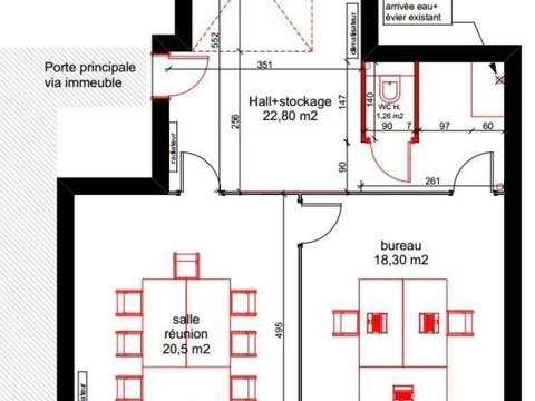 Bureaux et commerces 3 pièces